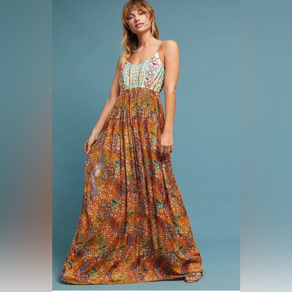 Raga X Anthropologie Women's Parkland Maxi Dress Embroiderd size S - Picture 2 of 11